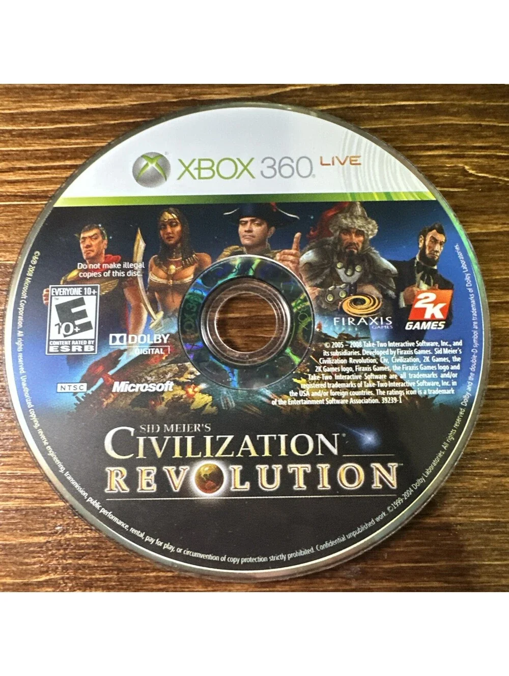 Vintage 2008 Original Xbox 360 Live Civilazation Revolution Video Game Disc Only